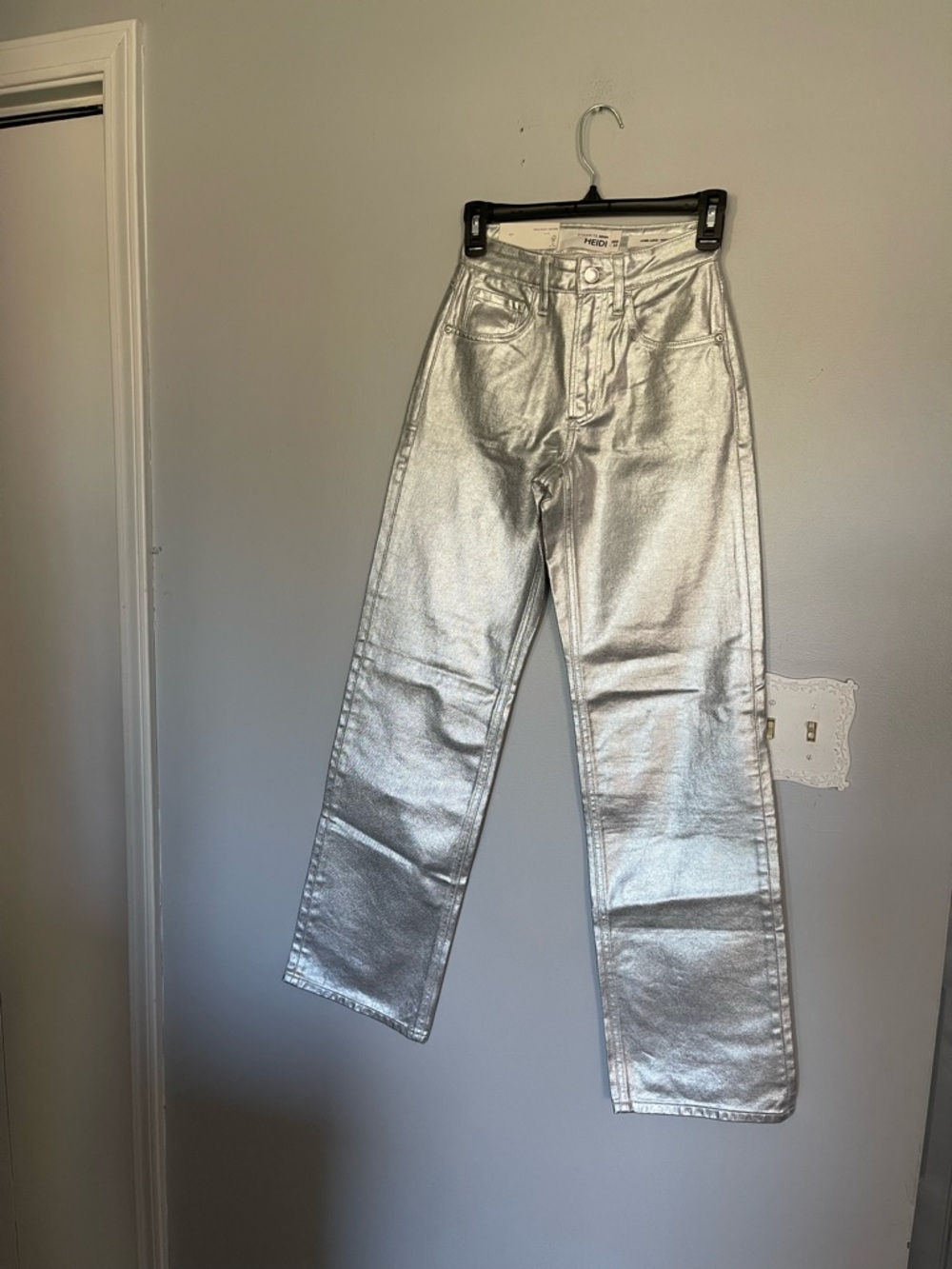 Dynamite Metallic Silver Heidi Wide Leg Jeans